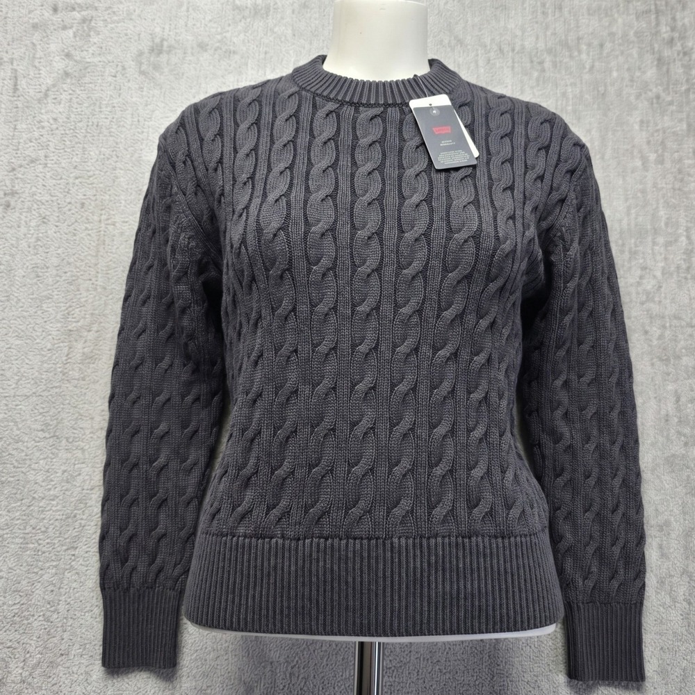 Levis Womens Cable Knit Crewneck Sweater size medium Charcoal Gray Relaxed‎ Fit - Picture 2 of 10
